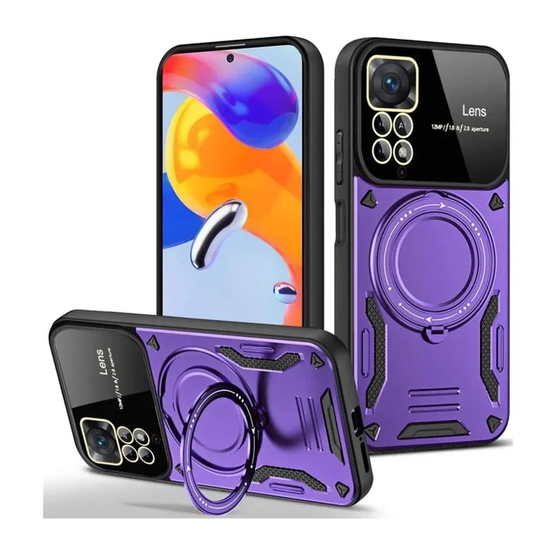 Xiaomi Redmi Note 11 Pro Kılıf Joy Lens Standlı Kapak - Mor