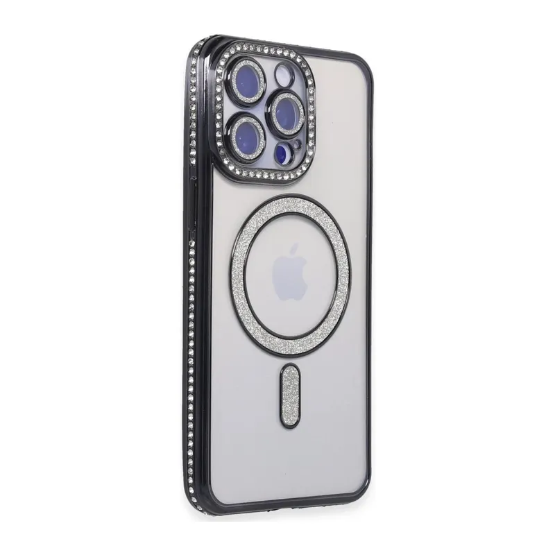 Apple iPhone 15 Pro Kılıf Joke Simli Magneticsafe Kılıf - Siyah