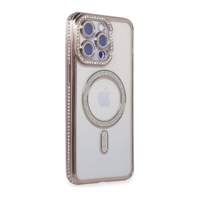 Apple iPhone 15 Pro Kılıf Joke Simli Magneticsafe Kılıf - Pembe