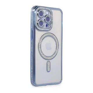 Apple iPhone 15 Pro Max Kılıf Joke Simli Magneticsafe Kılıf - Mavi