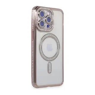 Apple iPhone 15 Pro Max Kılıf Joke Simli Magneticsafe Kılıf - Pembe