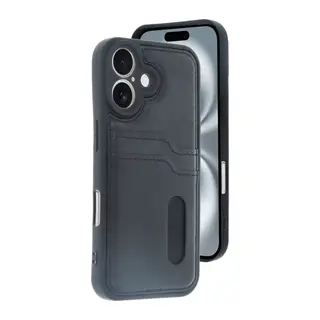 Apple iPhone 16 Kılıf Sara Kartvizitli Deri Kılıf - Siyah