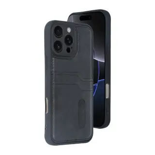 Apple iPhone 16 Pro Kılıf Sara Kartvizitli Deri Kılıf - Siyah