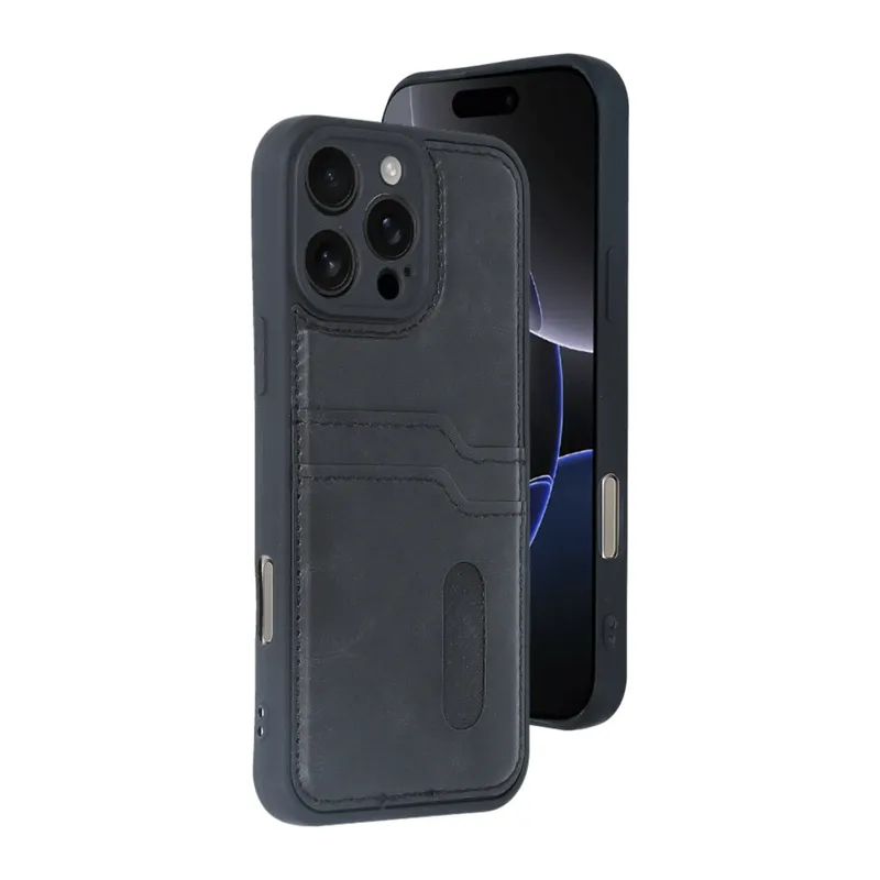 Apple iPhone 16 Pro Kılıf Sara Kartvizitli Deri Kılıf - Siyah