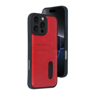 Apple iPhone 16 Pro Kılıf Sara Kartvizitli Deri Kılıf - Kırmızı