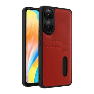 Oppo A38 Sara Kartvizitli Deri Kılıf - Kırmızı