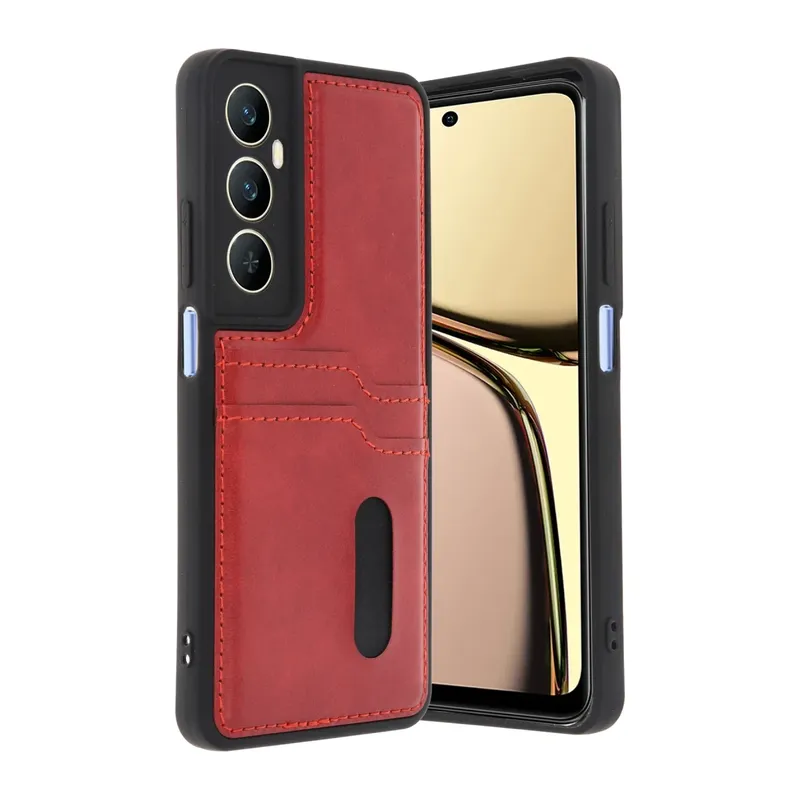 Realme C65 Sara Kartvizitli Deri Kılıf - Kırmızı