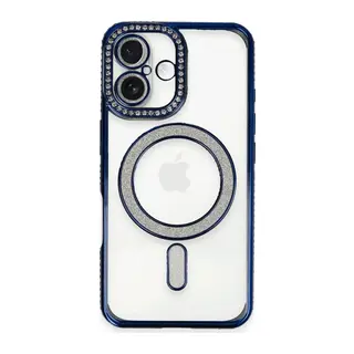 Apple iPhone 16 Kılıf Joke Simli Magneticsafe Kılıf - Lacivert