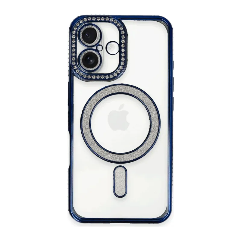 Apple iPhone 16 Kılıf Joke Simli Magneticsafe Kılıf - Lacivert