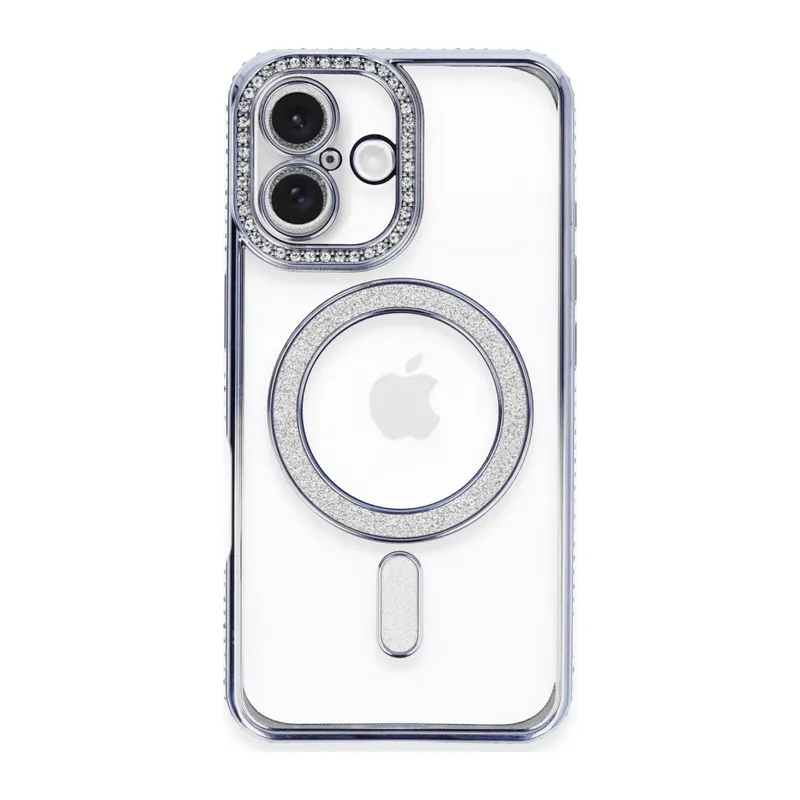Apple iPhone 16 Plus Kılıf Joke Simli Magneticsafe Kılıf - Mavi