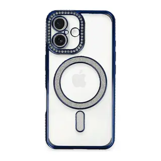 Apple iPhone 16 Plus Kılıf Joke Simli Magneticsafe Kılıf - Lacivert