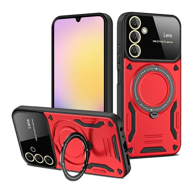 Samsung Galaxy A25 5G Kılıf Joy Lens Standlı Kapak - Kırmızı