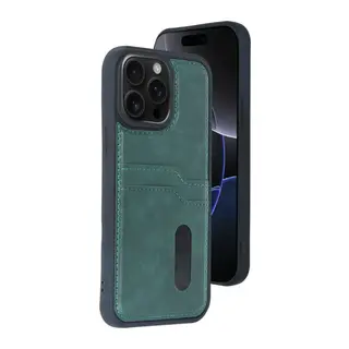 Apple iPhone 15 Pro Max Kılıf Sara Kartvizitli Deri Kılıf - Koyu Yeşil