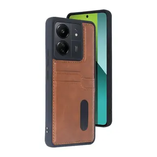 Xiaomi Redmi 13C Kılıf Sara Kartvizitli Deri Kılıf - Taba