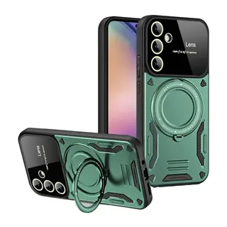 Samsung Galaxy S24 FE Kılıf Joy Lens Standlı Kapak - Koyu Yeşil