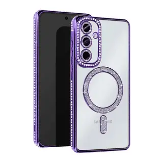 Samsung Galaxy S25 Kılıf Joke Simli Magneticsafe Kılıf - Derin Mor
