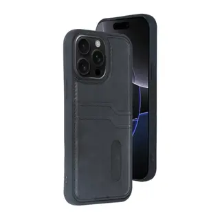 Apple iPhone 15 Pro Max Kılıf Sara Kartvizitli Deri Kılıf - Siyah