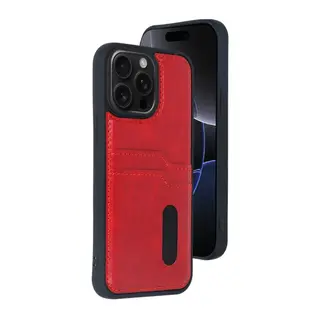 Apple iPhone 15 Pro Max Kılıf Sara Kartvizitli Deri Kılıf - Kırmızı