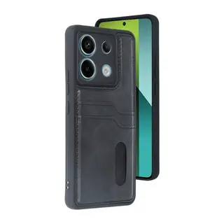 Xiaomi Redmi Note 13 Pro 4G Kılıf Sara Kartvizitli Deri Kılıf - Siyah