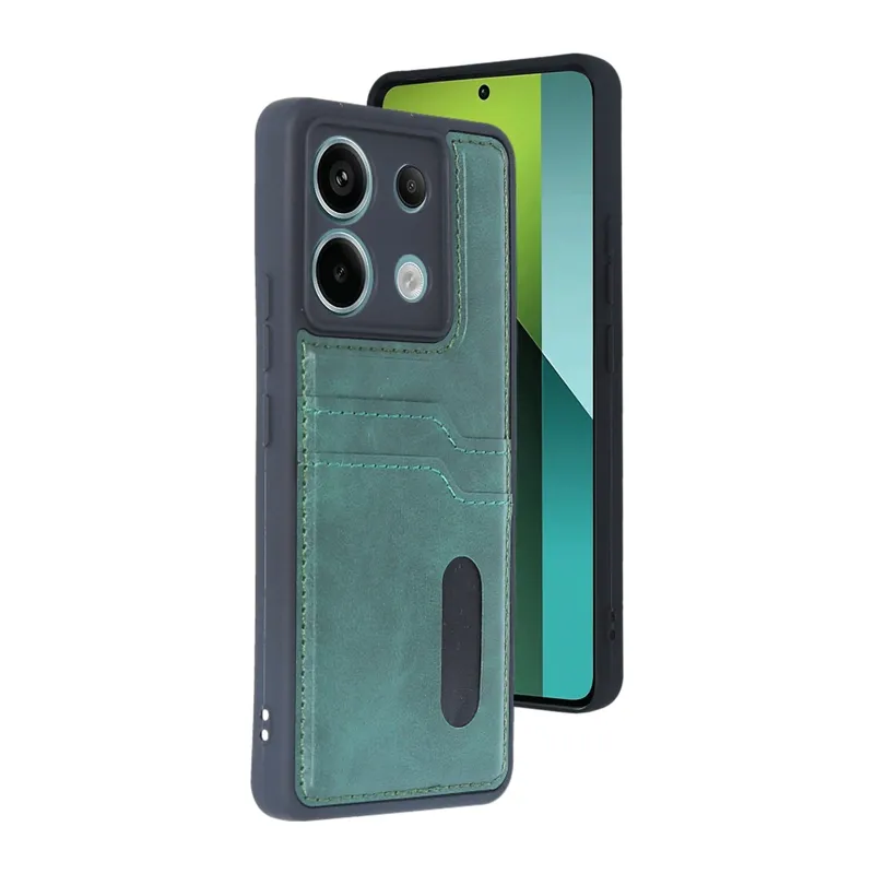 Xiaomi Redmi Note 13 Pro 4G Kılıf Sara Kartvizitli Deri Kılıf - Koyu Yeşil