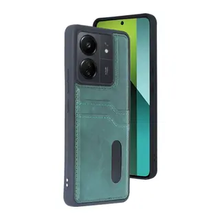 Xiaomi Redmi 13C Kılıf Sara Kartvizitli Deri Kılıf - Koyu Yeşil