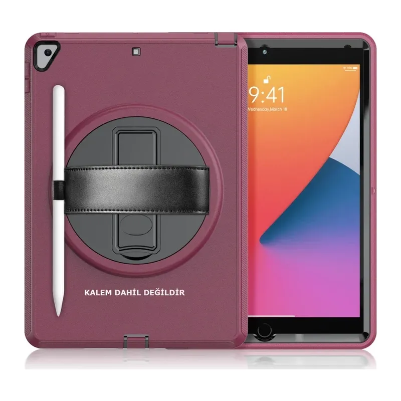 Apple iPad 10.2 (7.nesil) Kılıf Hand Strap Tablet Kılıfı - Mürdüm