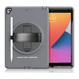 Apple iPad 10.2 (7.nesil) Kılıf Hand Strap Tablet Kılıfı - Gri