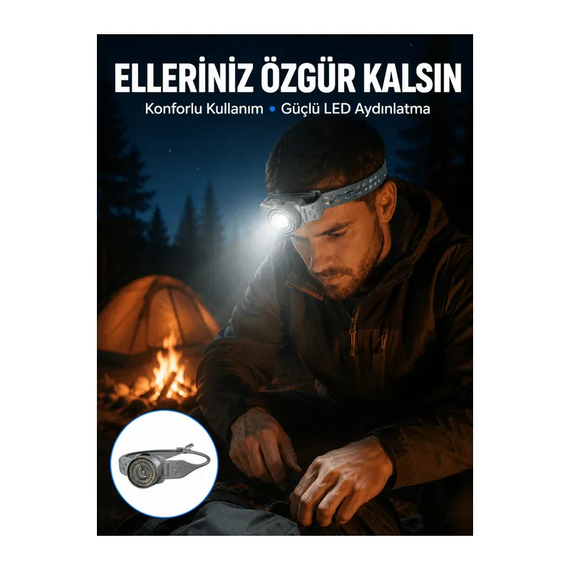 LED Kafa Feneri Ayarlanabilir Baş Bantlı Güçlü Aydınlatma Lambası