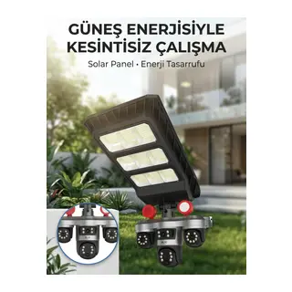 Solar Panelli Akıllı Güvenlik Kamerası LED Projektörlü