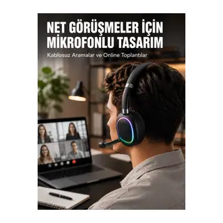 Kablosuz Bluetooth 5.0 Kulaklık RGB Işıklı Tasarım