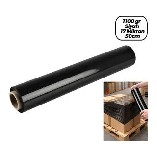 6 Adet BRÜT:1100GR = Net Streç:600GR Siyah Koli - Palet Streç Film 17 Mikron 50CM