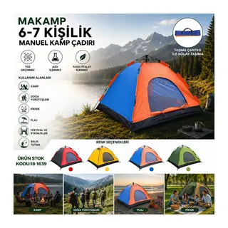 6-7 Kişilik Toz Geçirmez 220CMX250CMX150CM Manuel Kamp Çadır Herhangi Bir Renk Gönderilir