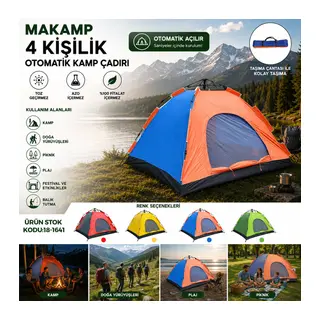 4 Kişilik Toz Geçirmez 200CMX200CMX135CM Otomatik Kamp Çadır Herhangi Bir Renk Gönderilir