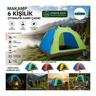 6 Kişilik Toz Geçirmez 220CMX250CMX165CM Otomatik Kamp Çadır Herhangi Bir Renk Gönderilir