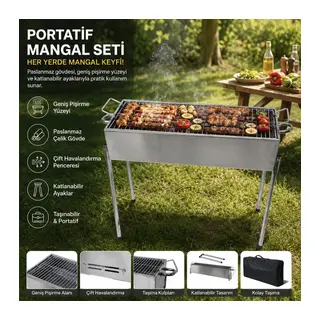 Paslanmaz Mangal Portatif Ayaklı - Standlı 70CM