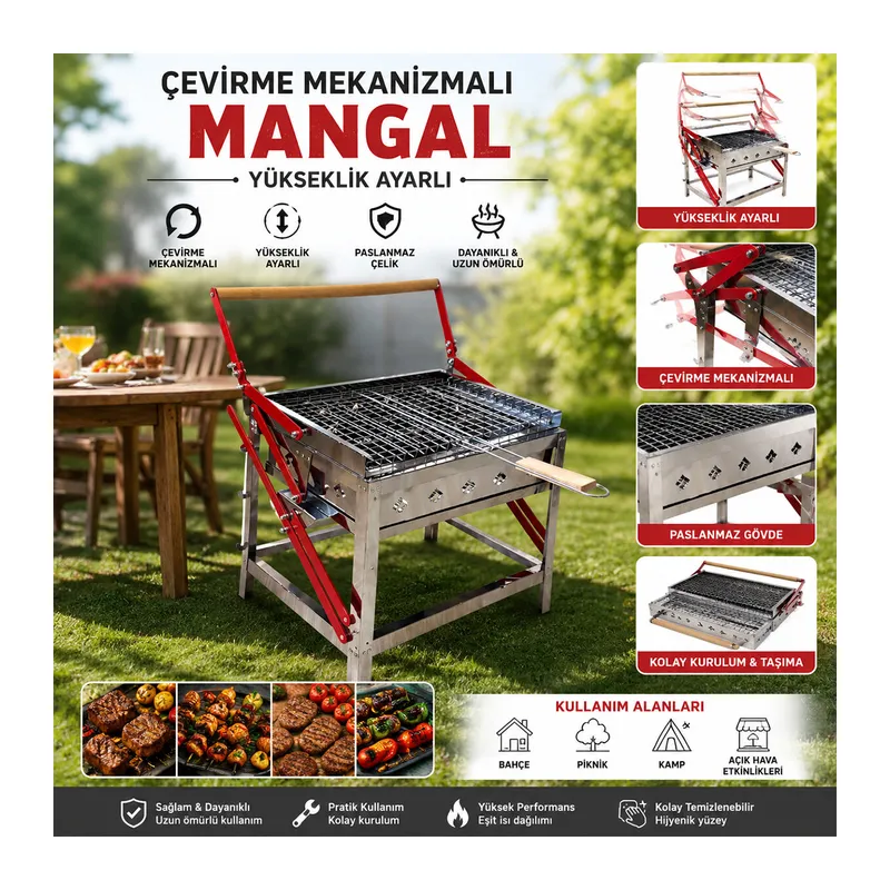 Döndürmeli - Çevirmeli Paslanmaz Mekanizmalı Mangal