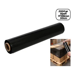 6 Adet Brüt: 2000GR = Net Streç: 1500GR Siyah Koli - Palet Streç Film 17 Mikron 50CM