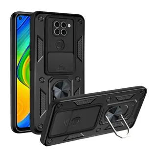 Xiaomi Redmi Note 9 4G Kılıf Pars Lens Yüzüklü Silikon - Siyah