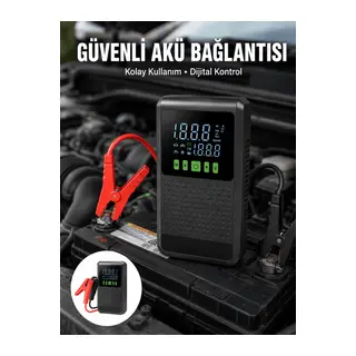 12.000 mAh Şarjlı Araç Akü Takviye ve Işıklı Hava Kompresörü Yeni Nesil