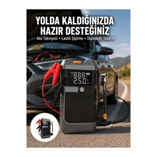 Işıklı Hava Kompresörlü Taşınabilir Akü Takviye Ünitesi Yeni Nesil