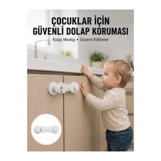 4 Adet Dolap ve Çekmece Emniyet Kilidi Çift Taraflı Bantlı Güvenli Tasarım Yeni Nesil