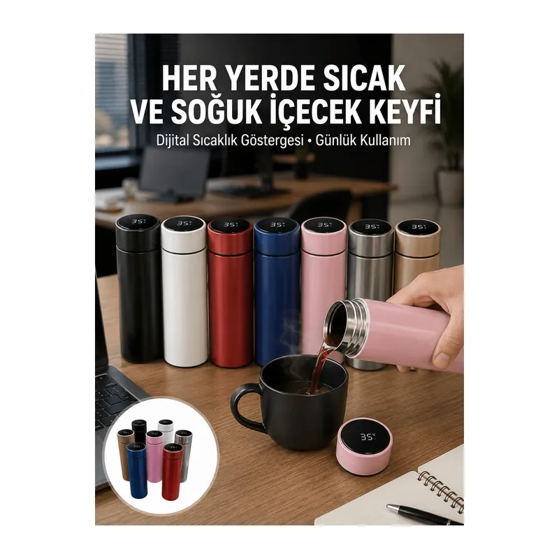 Uzun Süre Isı Koruma Sağlayan Dijital Göstergeli Termos Yeni Nesil
