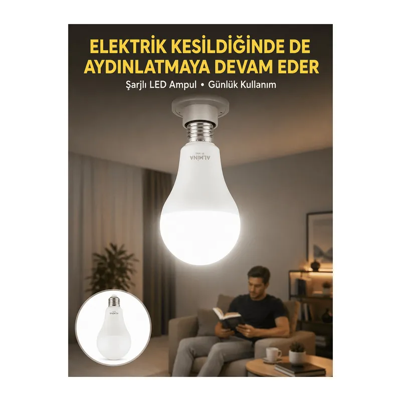 Acil Durumlar İçin Şarjlı LED Ampul 6400K Soğuk Beyaz 30 Watt Yeni Nesil