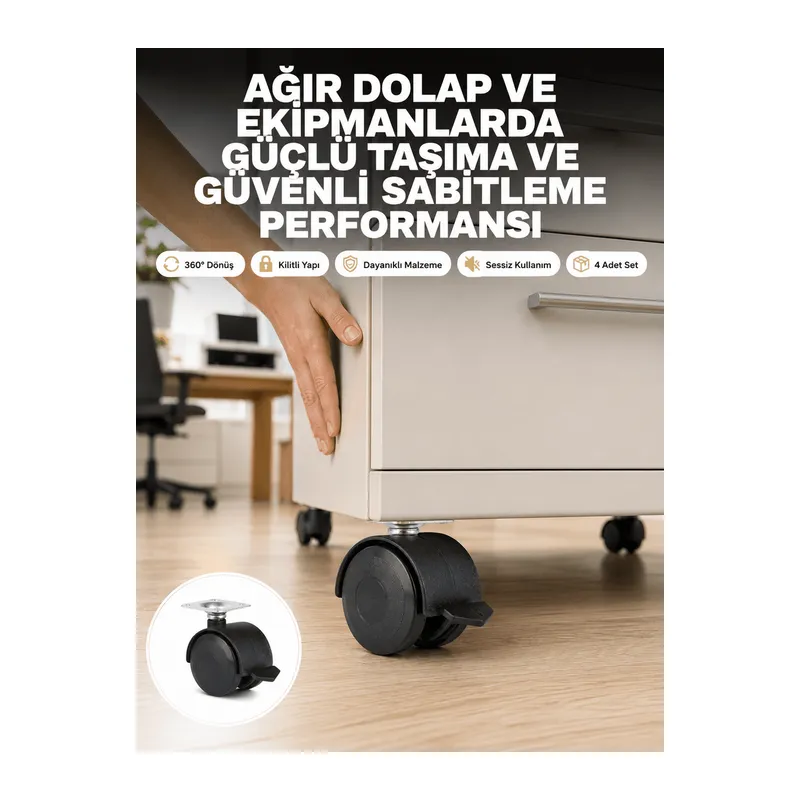 Kilitli Mobilya Tekerleği 6 cm 4’lü Kolay Kurulum