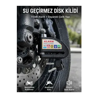 Suya Dayanıklı 110dB Alarmlı Çelik Disk Kilidi Yeni Nesil