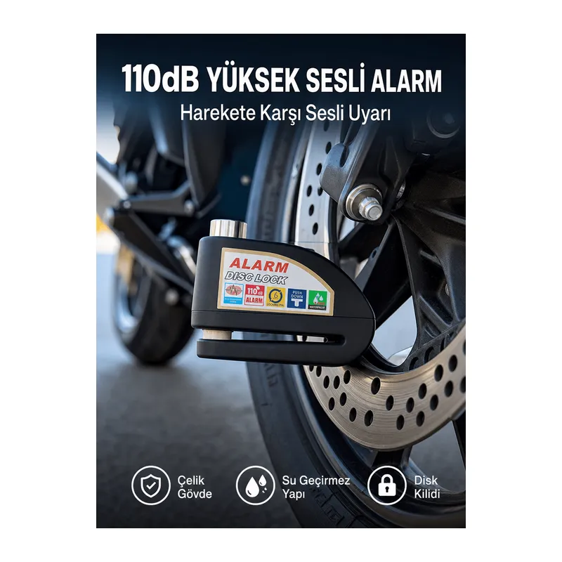 Yüksek Sesli 110dB Çelik Disk Kilidi Su Geçirmez Yeni Nesil