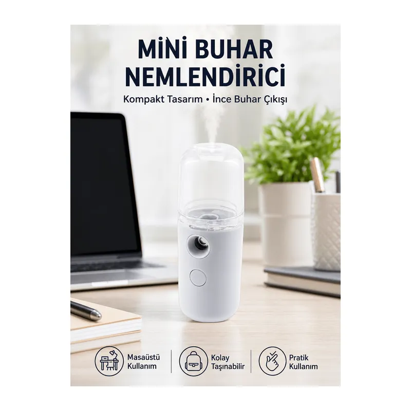 Mini Şarjlı Buhar Nemlendirici – Taşınabilir, Enerji Tasarruflu, Kablosuz Kullanım Yeni Nesil