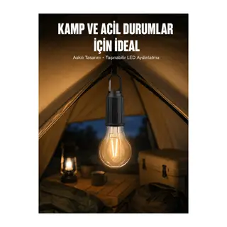 Taşınabilir Askılı Ampul Kamp Lambası Askılı Type-C Şarjlı Bahçe Lambası