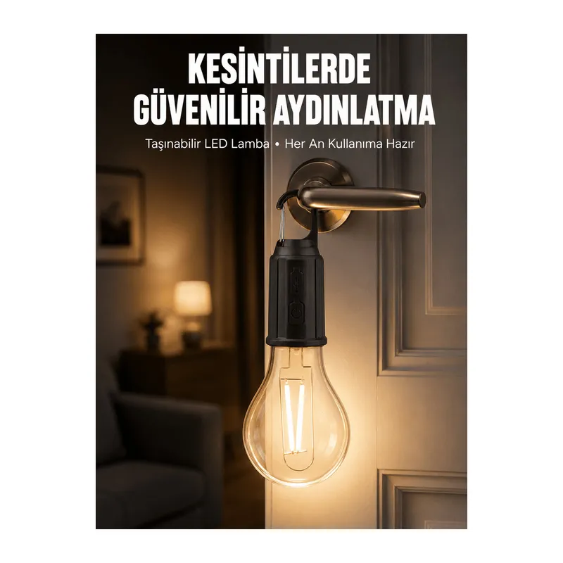 Şarjlı Aydınlatma Ampul Tasarımlı Ambians Işık Askılı Kamp Lambası