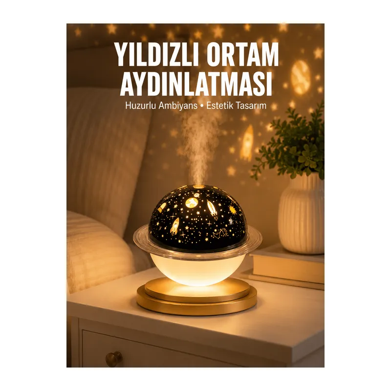 Hava Nemlendirici Led Işıklı Gece Lambası Yıldız Görünümlü Renk Değiştiren